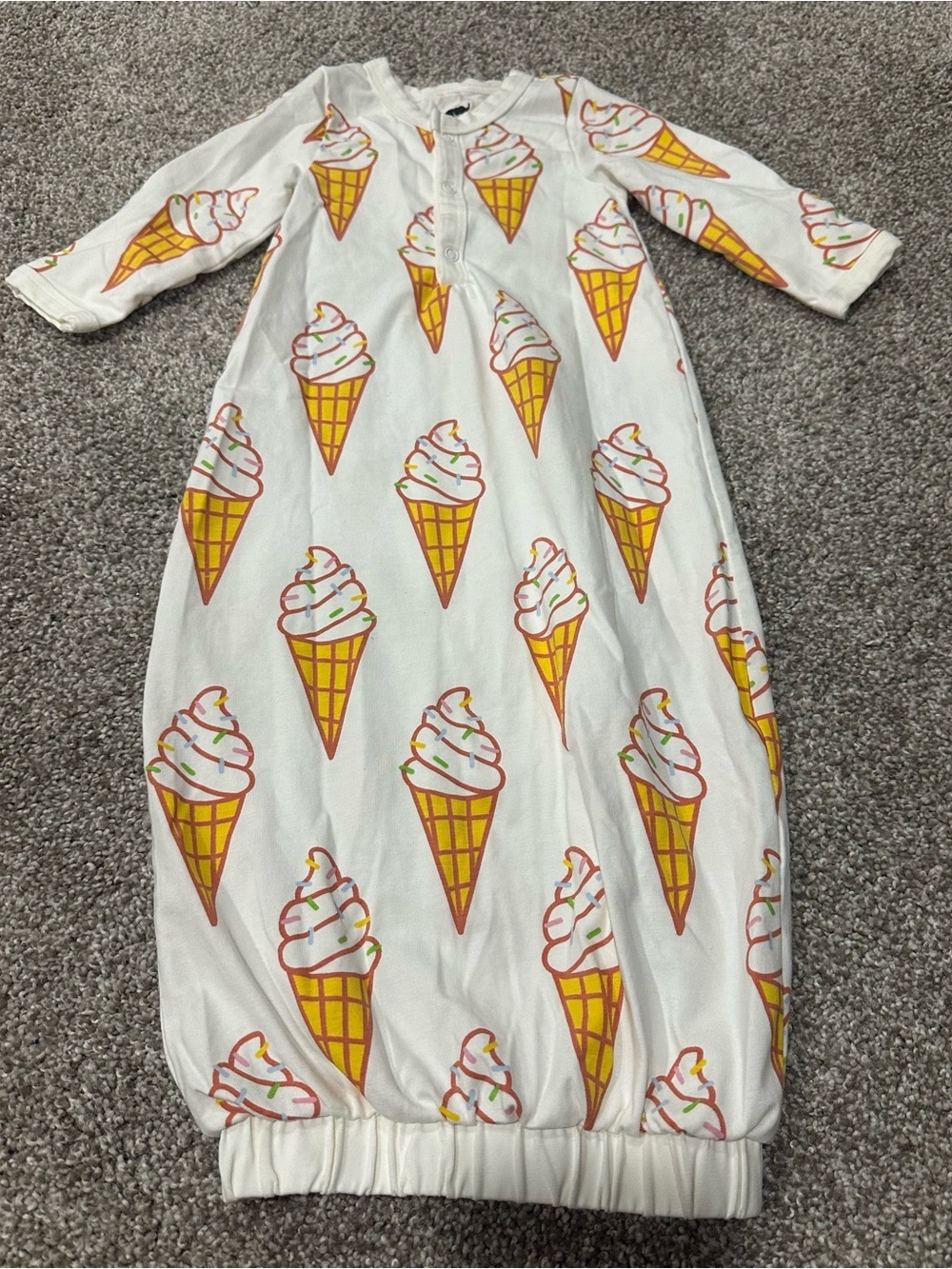 Monica + Andy Sleep Gown Baby 3-6m Ice Cream Cone Organic Cotton Long Sleeve